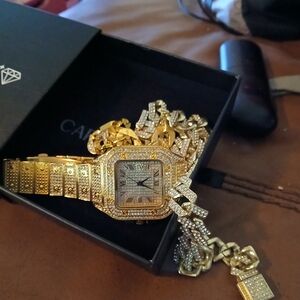 Men's Gold and Silver Watch and Chain Set